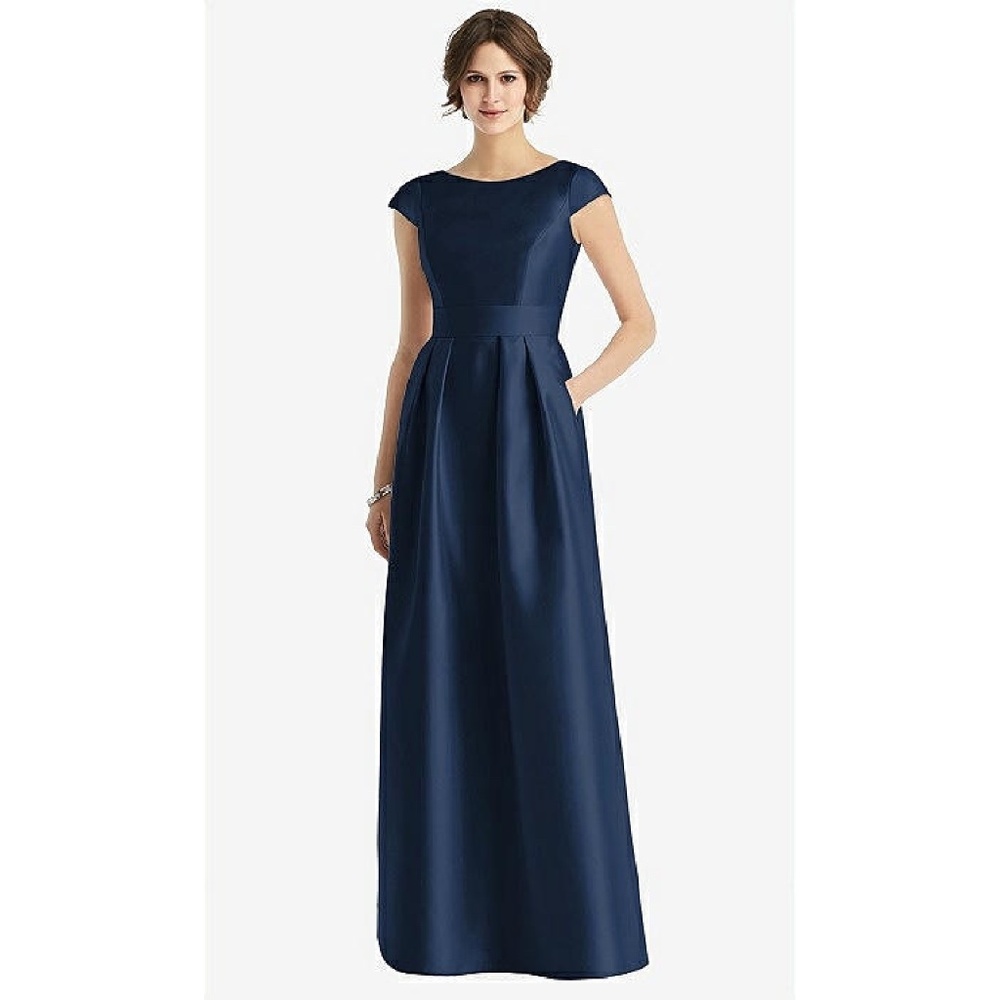 NEW ALFRED SUNG Cap-sleeved Maxi Dress Midnight